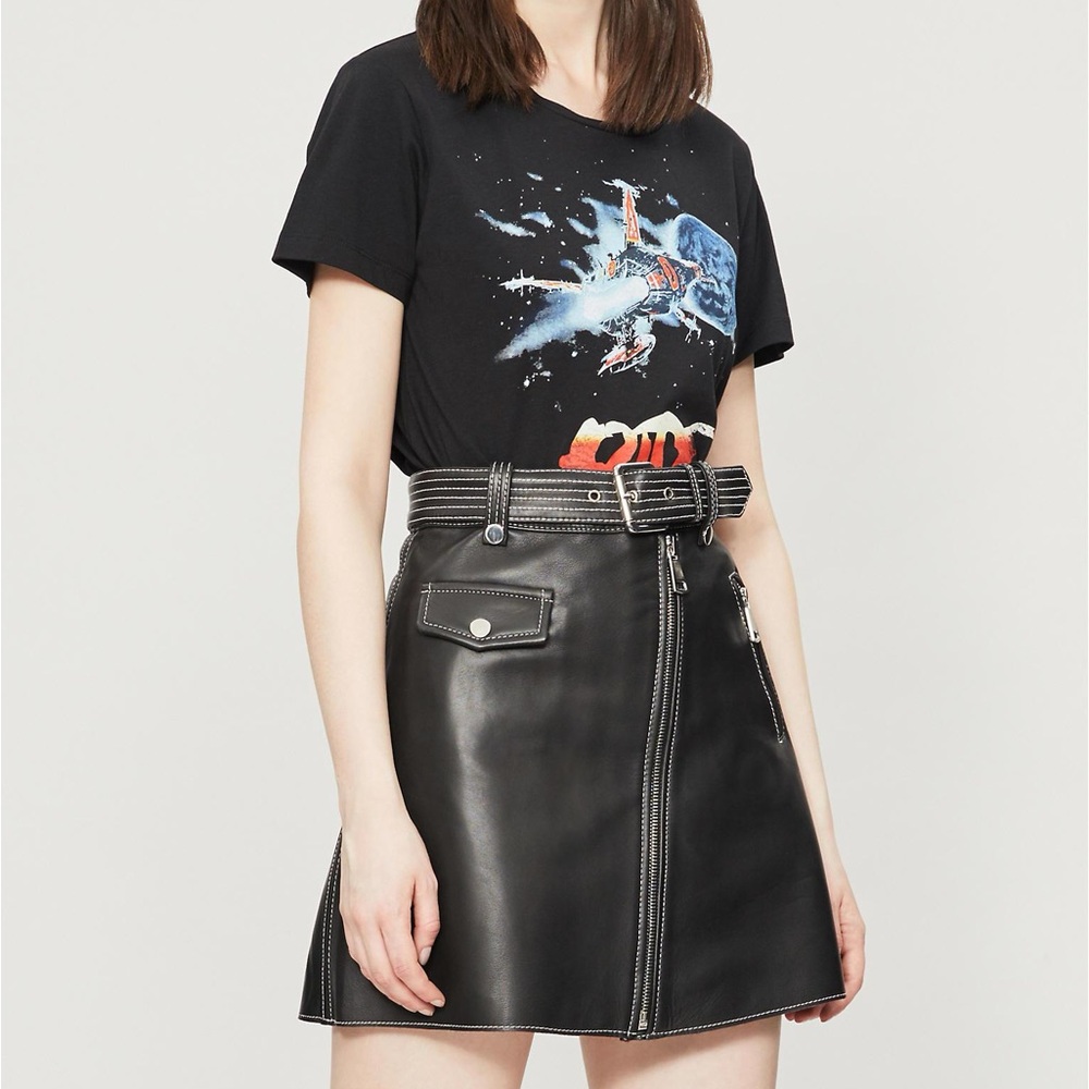 Maje Black Leather Mini Skirt with Contrast Stitching